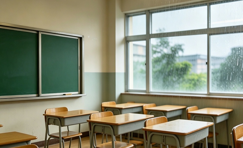 梅雨季中学教室图片生成